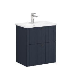 Vitra Root Groove 69245 Lavabo Dolabı, Çift Çekmeceli, Dar, 60 Cm, Mat Lacivert, Yuvarlak Lavabolu